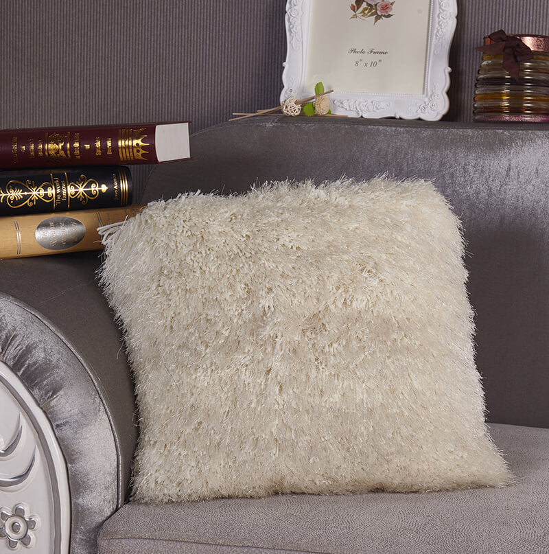 White shaggy outlet pillows