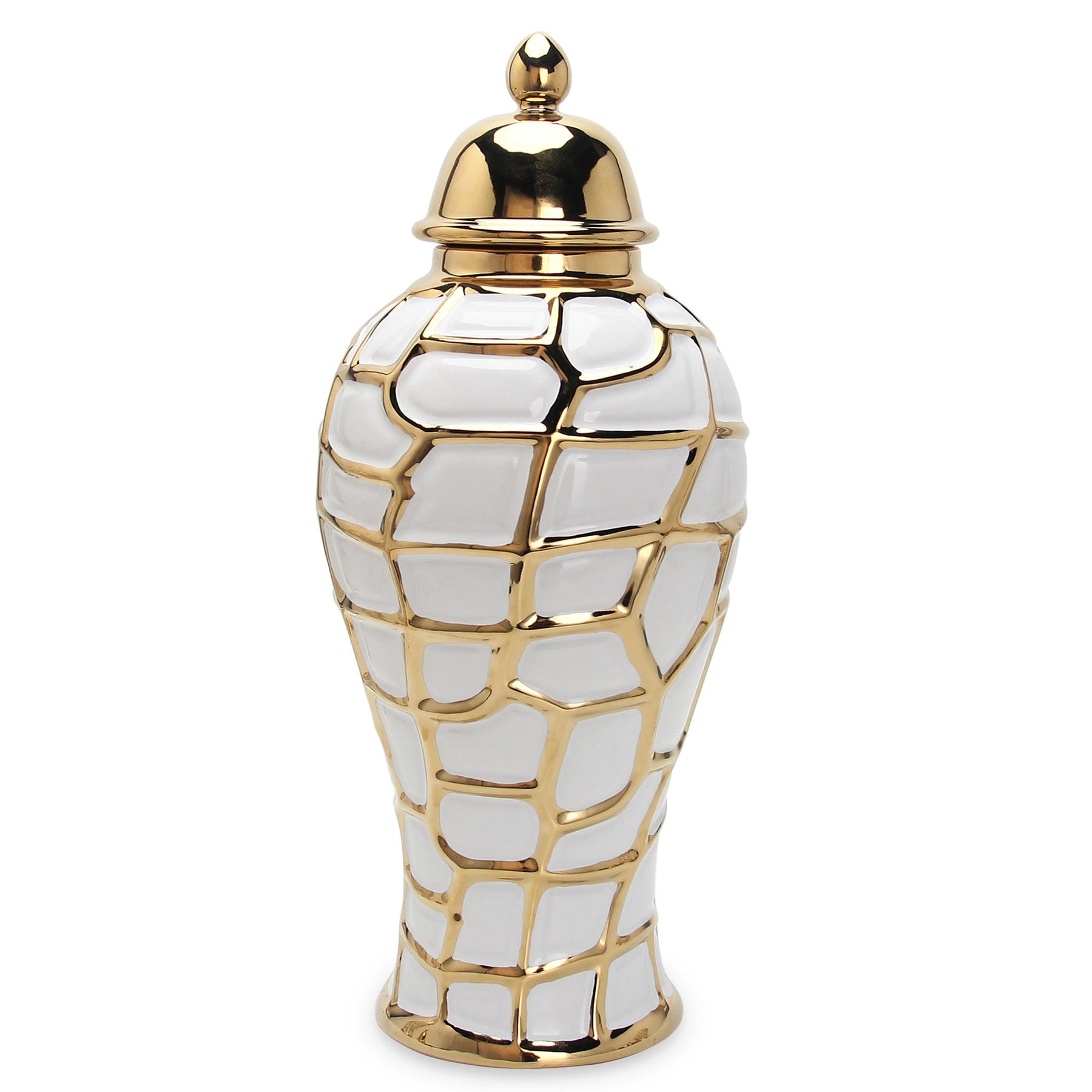 White Ceramic Jar Gold Accents Removable Lid Elegant and Functional