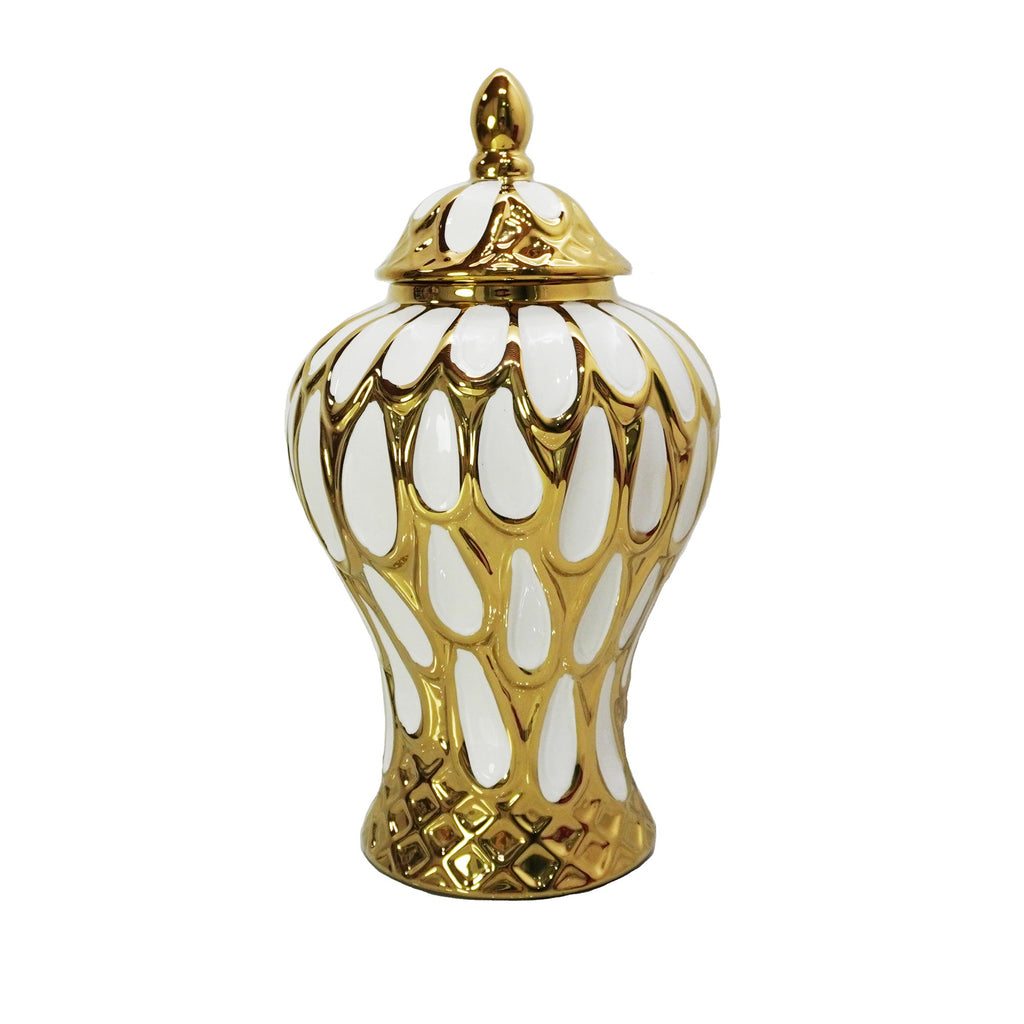 Ginger Jar,White Ginger Jar with Gold Trim,Ginger Jar Vase Decor, Ceramic  Decorative Jars for Home, Office, Table, Living Room, Bookshelf, Mantle  Fireplace, Centerpieces,15 : : Home