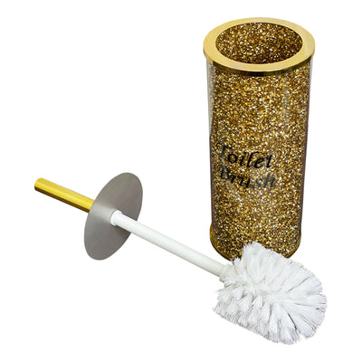 Toilet Brush Holder with Brush in Gift Box, Gold Crushed Diamond Glass