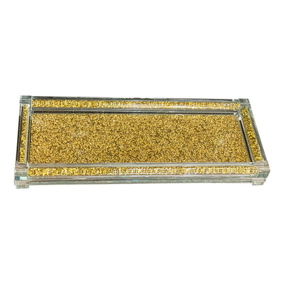 Gold Crushed Diamond Glass Tray in Gift Box