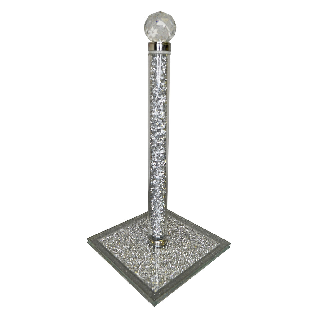 Silver Crushed Diamond Glass Paper Towel Holder in Gift Box